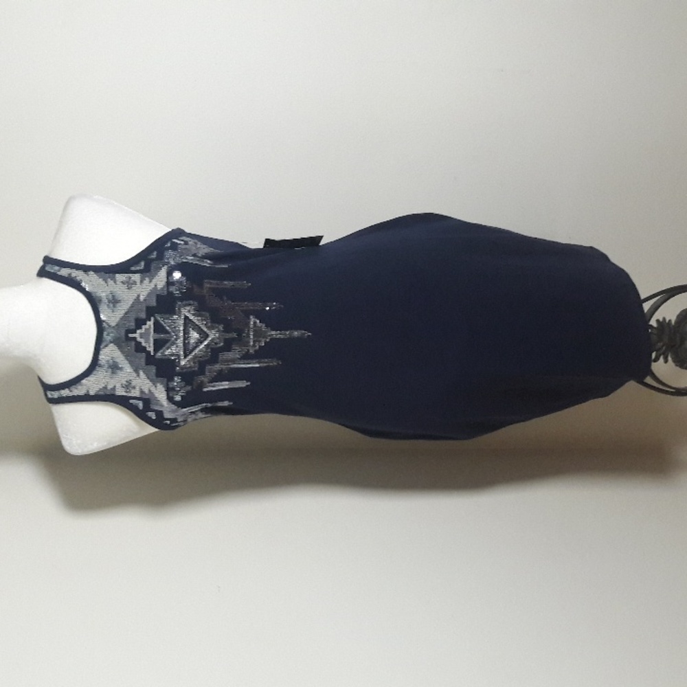 Express Blue sequin embellished Ribbed tank top dress size m